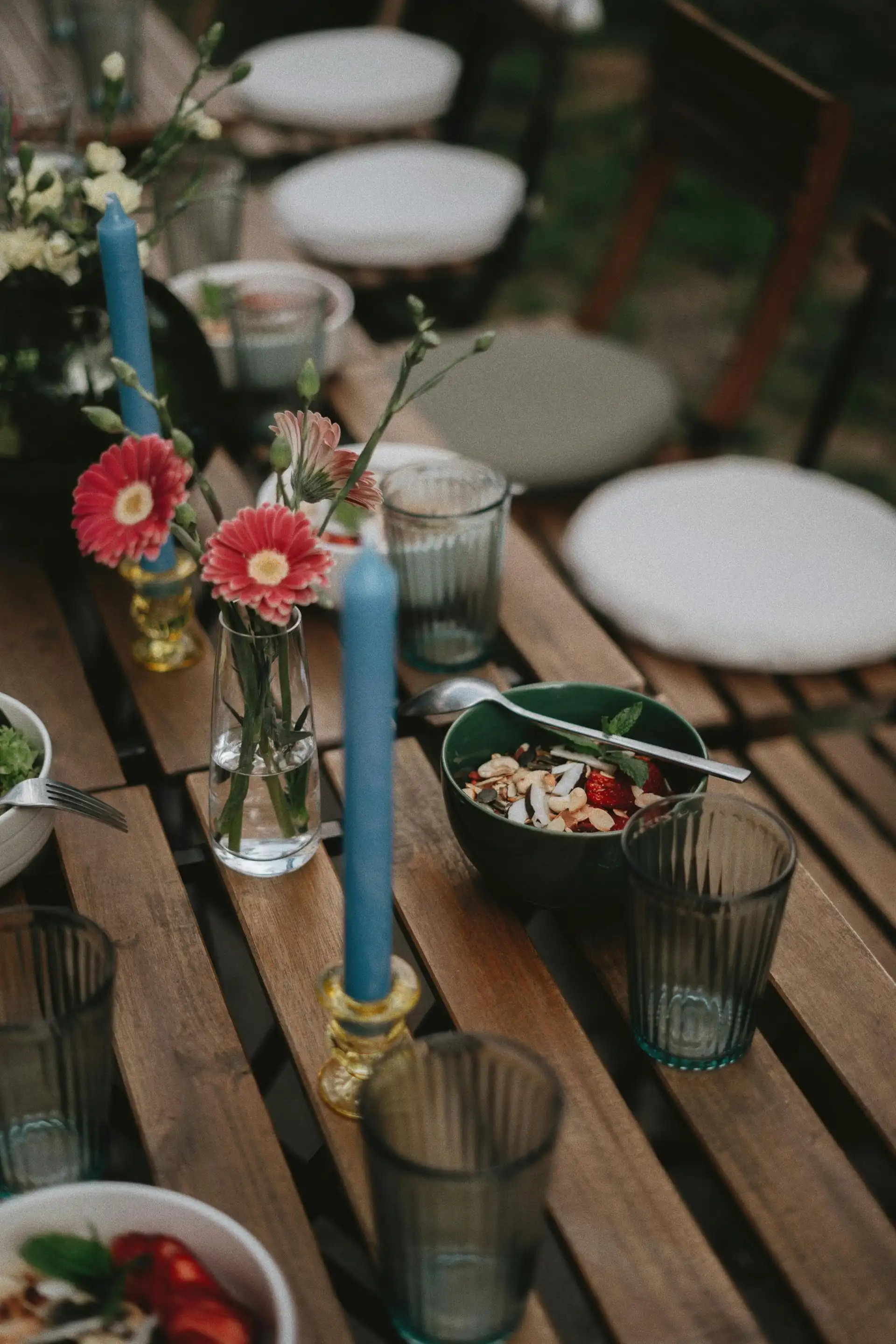 Outdoor dining table evening setting