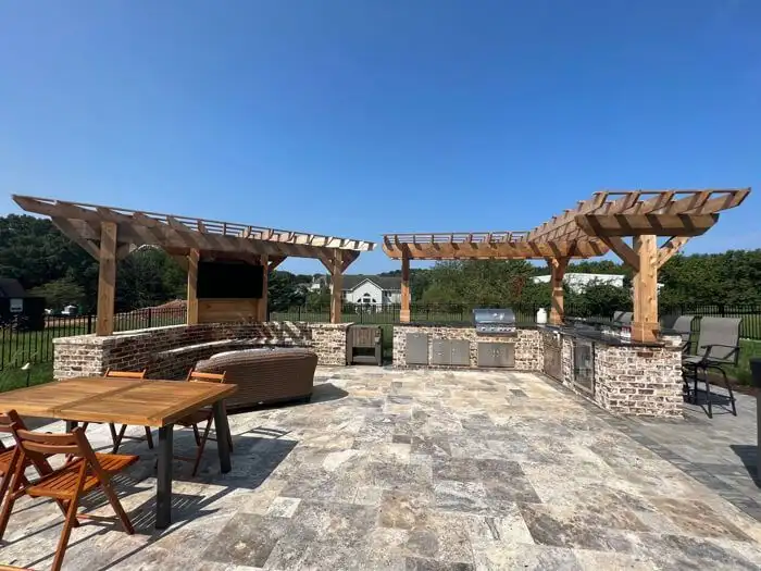 Outdoor kitchen cedar pergolas paver patio