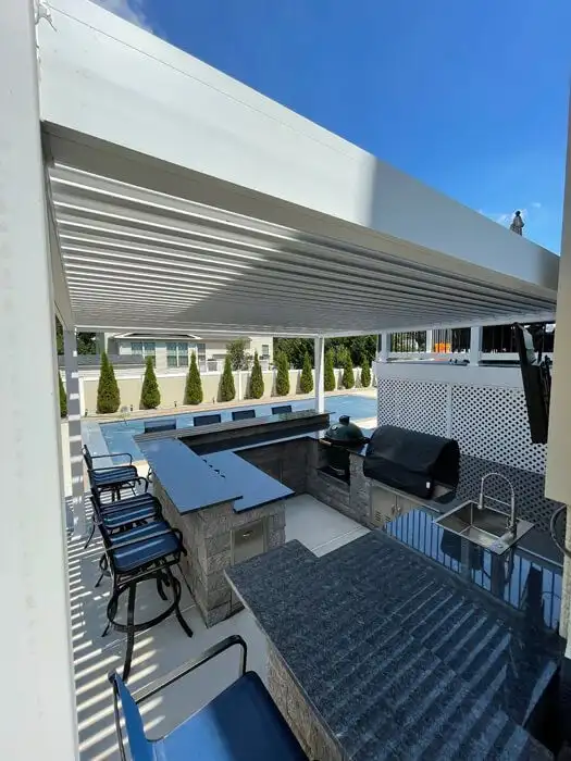 Outdoor kitchen louvered pavilion pool
