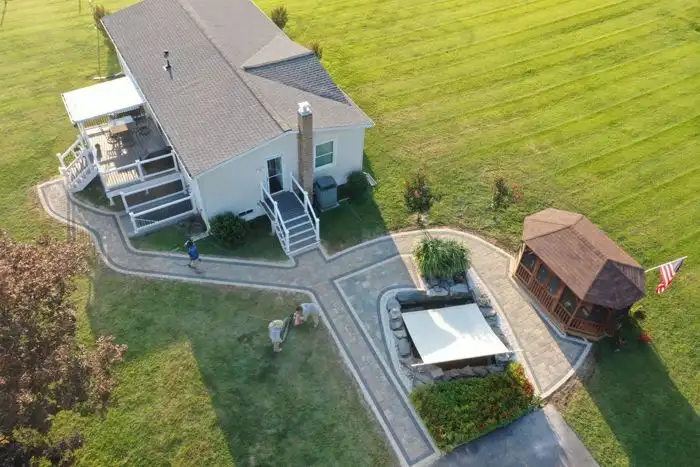 Paver walkway gazebo patio aerial